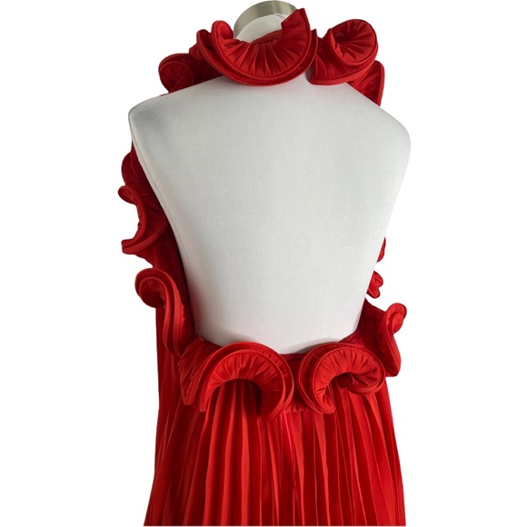 NEW Amur Red Pleated Ruffle Mini Mimi Dress - Picture 4 of 12